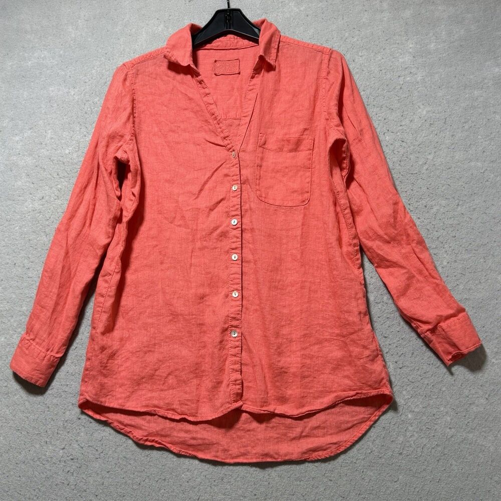 Sigrid Olsen Red Button Down Shirt Women’s Medium 100% Linen Roll Tab